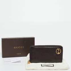 Pre Owned محفظة غوتشي GG جلد بني بسحاب محيط