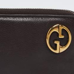Pre Owned محفظة غوتشي GG جلد بني بسحاب محيط