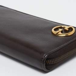 Pre Owned محفظة غوتشي GG جلد بني بسحاب محيط