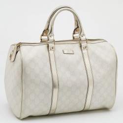 Pre Owned Gucci White/Silver GG Supreme Canvas And Leather Joy Boston Bag