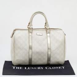 Gucci White/Silver GG Supreme Canvas And Leather Joy Boston Bag