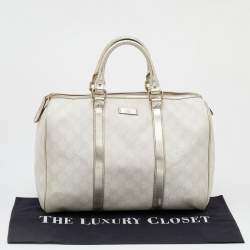 Pre Owned Gucci White/Silver GG Supreme Canvas And Leather Joy Boston Bag
