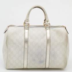 Gucci White/Silver GG Supreme Canvas And Leather Joy Boston Bag