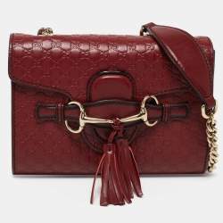 Pre Owned حقيبة كتف غوتشي ايميلي جلد غوتشيسيما عنابي بسلسلة صغيرة