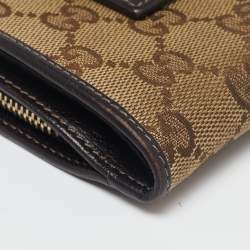 Gucci Beige/Brown GG Canvas and Leather Abbey D Ring Compact Wallet