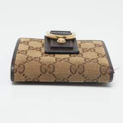 Gucci Beige/Brown GG Canvas and Leather Abbey D Ring Compact Wallet