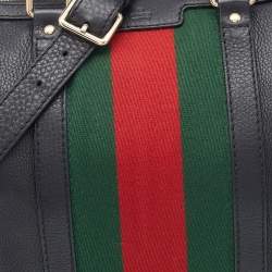 Pre Owned حقيبة بوسطن غوتشي فينتدج جلد سوداء مزينة بشريط ويب متوسطة