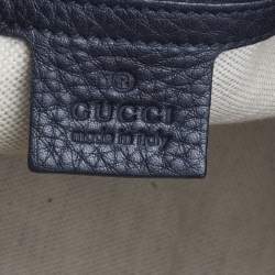 Pre Owned حقيبة بوسطن غوتشي فينتدج جلد سوداء مزينة بشريط ويب متوسطة