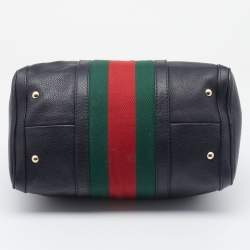 Pre Owned حقيبة بوسطن غوتشي فينتدج جلد سوداء مزينة بشريط ويب متوسطة