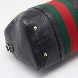 Pre Owned حقيبة بوسطن غوتشي فينتدج جلد سوداء مزينة بشريط ويب متوسطة