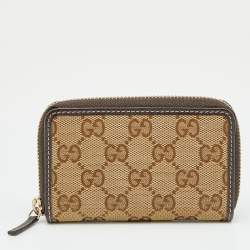 Gucci Beige/Ebony GG Canvas and Leather Zip Around Card Case 