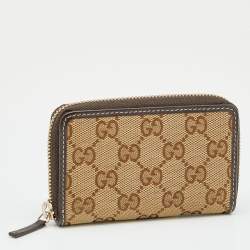 Gucci Beige/Ebony GG Canvas and Leather Zip Around Card Case 