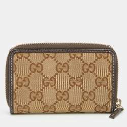 Gucci Beige/Ebony GG Canvas and Leather Zip Around Card Case 