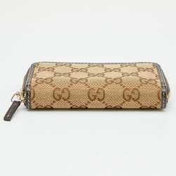 Gucci Beige/Ebony GG Canvas and Leather Zip Around Card Case 