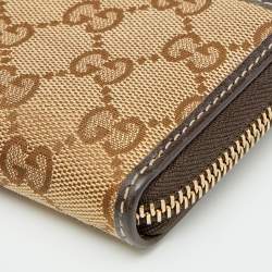 Gucci Beige/Ebony GG Canvas and Leather Zip Around Card Case 