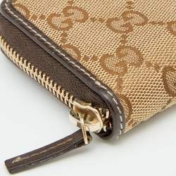 Gucci Beige/Ebony GG Canvas and Leather Zip Around Card Case 