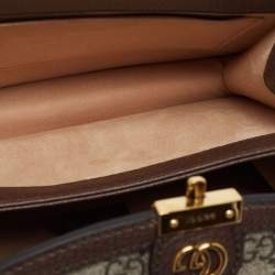 Pre Owned Gucci Beige/Brown Supreme Canvas And Leather Small Ophidia Top Handle Bag