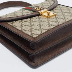 Pre Owned Gucci Beige/Brown Supreme Canvas And Leather Small Ophidia Top Handle Bag