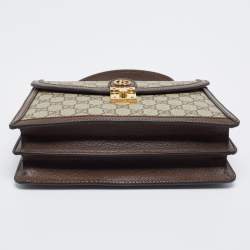 Pre Owned Gucci Beige/Brown Supreme Canvas And Leather Small Ophidia Top Handle Bag