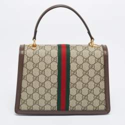 Pre Owned Gucci Beige/Brown Supreme Canvas And Leather Small Ophidia Top Handle Bag