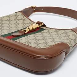 Gucci Beige/Brown GG Supreme Canvas And Leather Small Jackie 1961 Hobo