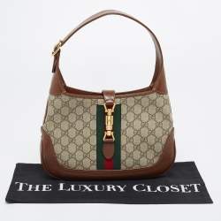 Gucci Beige/Brown GG Supreme Canvas And Leather Small Jackie 1961 Hobo