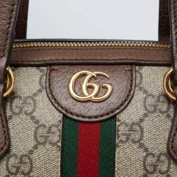 Pre Owned Gucci Beige/Brown GG Supreme Canvas and Leather Small Ophidia Boston Bag