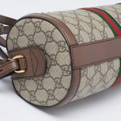 Pre Owned Gucci Beige/Brown GG Supreme Canvas and Leather Small Ophidia Boston Bag