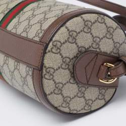 Pre Owned Gucci Beige/Brown GG Supreme Canvas and Leather Small Ophidia Boston Bag