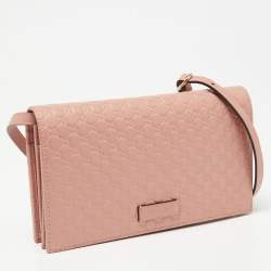 Pre Owned Gucci Pink Guccissima Leather Crossbody Wallet On Chain