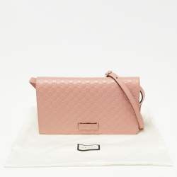 Pre Owned Gucci Pink Guccissima Leather Crossbody Wallet On Chain