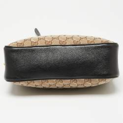 مملوكة مسبقًا حقيبة كتف غوتشي مارمونت كانفاس جي جي أسود/بيج صغيرة