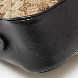 مملوكة مسبقًا حقيبة كتف غوتشي مارمونت كانفاس جي جي أسود/بيج صغيرة