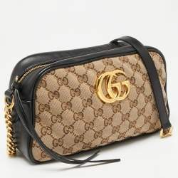 مملوكة مسبقًا حقيبة كتف غوتشي مارمونت كانفاس جي جي أسود/بيج صغيرة
