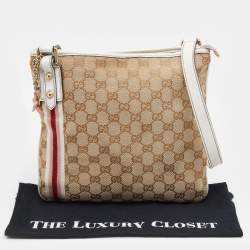 مملوكة مسبقًا Gucci Beige/White GG Canvas And Leather Web Jolicoeur Charms Shoulder Bag