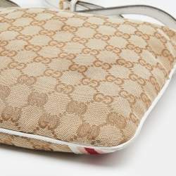 مملوكة  مسبقًا Gucci Beige/White GG Canvas And Leather Web Jolicoeur Charms Shoulder Bag