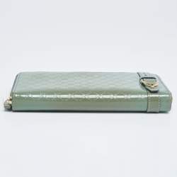 Pre Owned Gucci Green Microguccissima Patent Leather Zip Around Wallet 