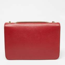 مملوكة مسبقًا حقيبة كروس غوتشي دولار جلد حمراء بسلسلة وشعار جي متشابك