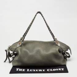 Pre Owned Gucci Grey Leather Medium Bamboo Bar Shoulder Bag