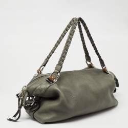 Pre Owned Gucci Grey Leather Medium Bamboo Bar Shoulder Bag