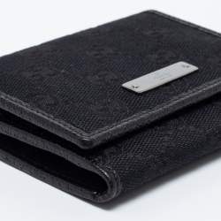 مملوكة مسبقًا Gucci Black GG Canvas and Leather Flap Card Holder