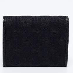 مملوكة مسبقًا Gucci Black GG Canvas and Leather Flap Card Holder