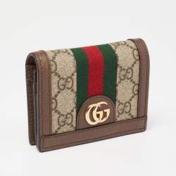 Pre Owned Gucci Beige/Brown GG Supreme Canvas and Leather Ophidia Web Compact Wallet