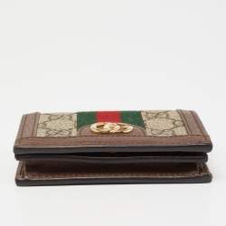 Pre Owned Gucci Beige/Brown GG Supreme Canvas and Leather Ophidia Web Compact Wallet