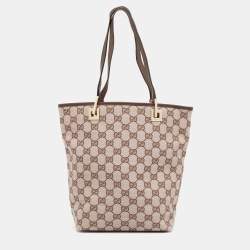Pre Owned Gucci Light Pink/Brown GG Canvas And Leather Mini Bucket Bag