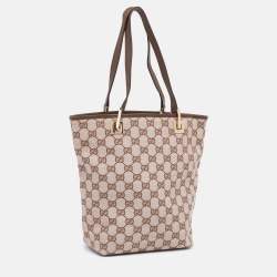 Pre Owned Gucci Light Pink/Brown GG Canvas And Leather Mini Bucket Bag