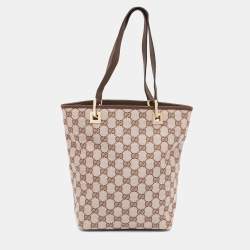 Pre Owned Gucci Light Pink/Brown GG Canvas And Leather Mini Bucket Bag