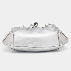 Pre Owned Gucci Metallic Silver Leather Medium Babouska Indy Hobo