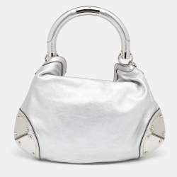Pre Owned Gucci Metallic Silver Leather Medium Babouska Indy Hobo