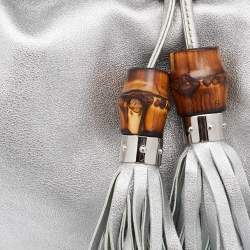 Pre Owned Gucci Metallic Silver Leather Medium Babouska Indy Hobo